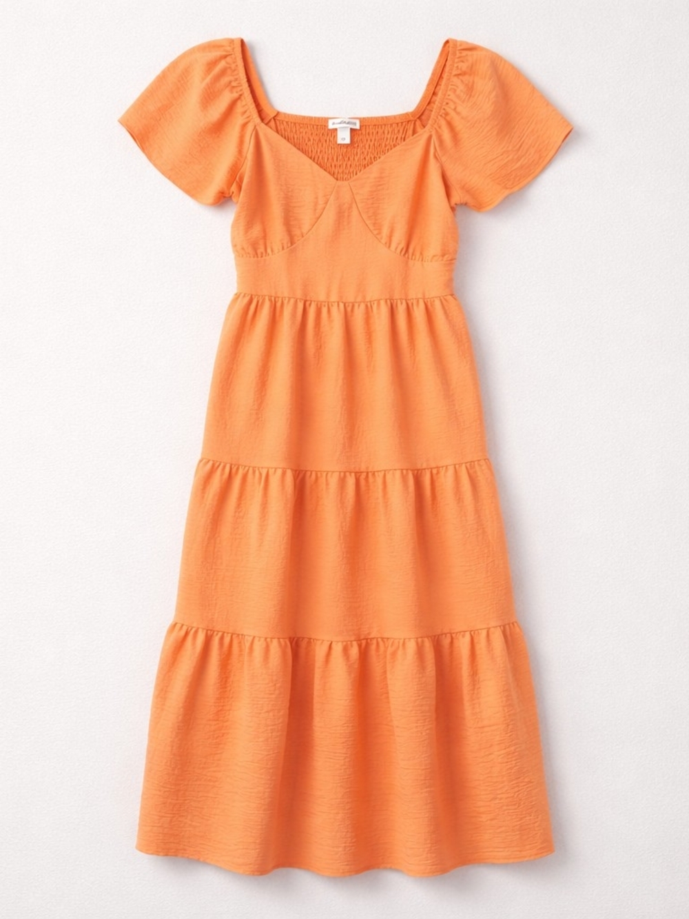 DEREK HEART Orange Smocked Stretch Tiered Maxi Dress M